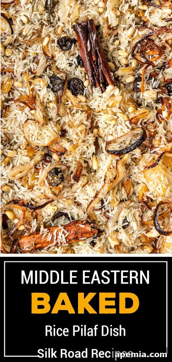 titled image (and shown): Middle Eastern baked rice pilaf dish