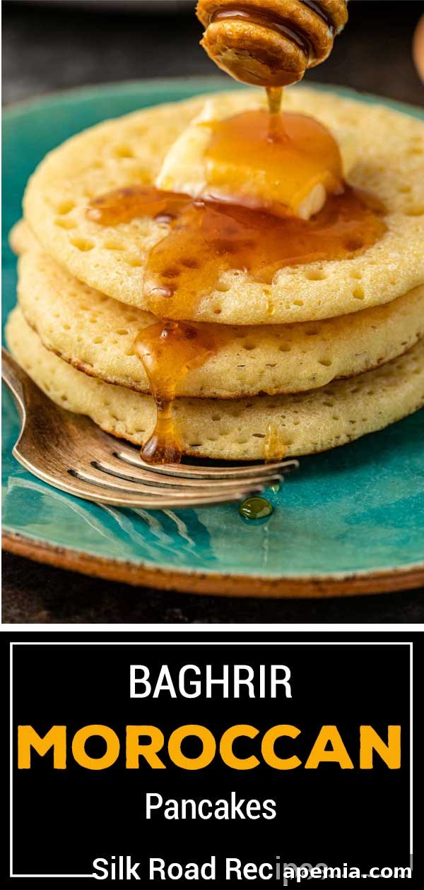 Large titled image showcasing Baghrir Moroccan Pancakes, highlighting their fluffy texture and enticing presentation for an enticing meal.