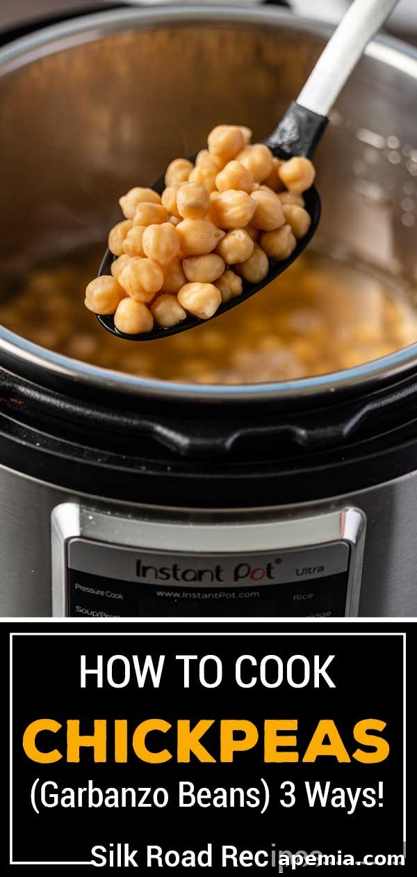 Scoop of perfectly cooked chickpeas in an Instant Pot, ready to be served or stored