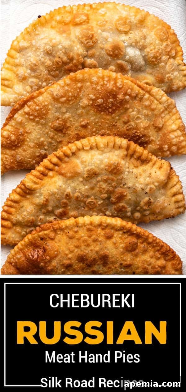 titled image for Pinterest shows deep fried Chebureki