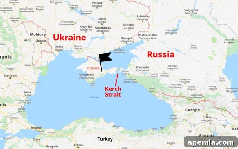 google map of crimea and kerch strait to russia