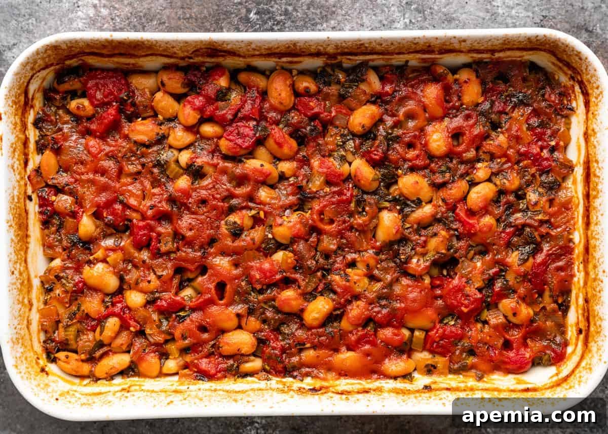 overhead: gigantes plaki in tomato sauce