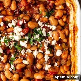 overhead image of Mediterranean baked beans