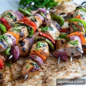 Close up square image of succulent pork kabobs