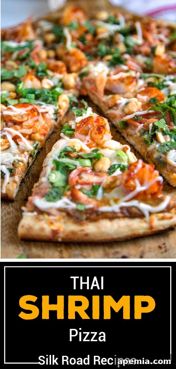 Vibrant Thai Shrimp Pizza 10 A beautifully composed image for Pinterest, showing a mouth-watering slice of sweet and spicy shrimp pizza ready to be savored, highlighting its vibrant colors and rich textures.