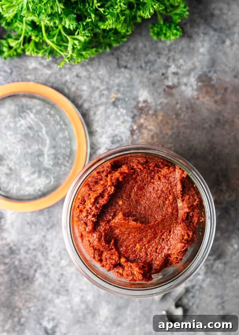 overhead: jar of thick red turkish red pepper paste