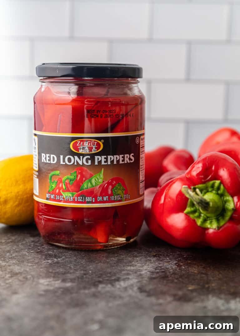 jar of long red peppers