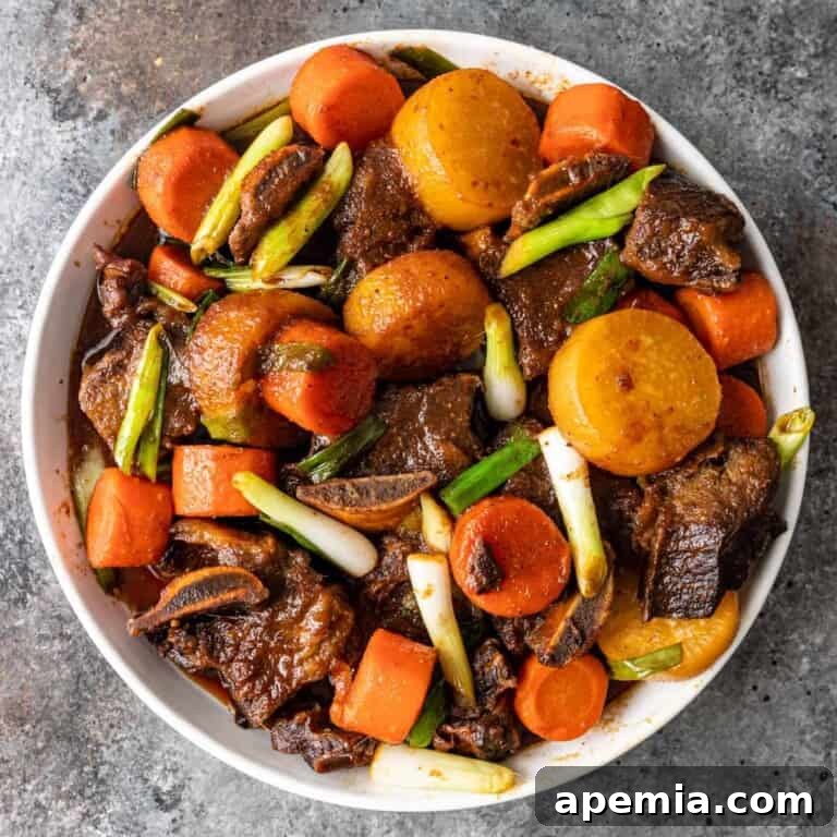 overhead: white bowl of galbi jjim