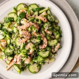 plate of japanese sunomono salad with cucumbers and shrimp