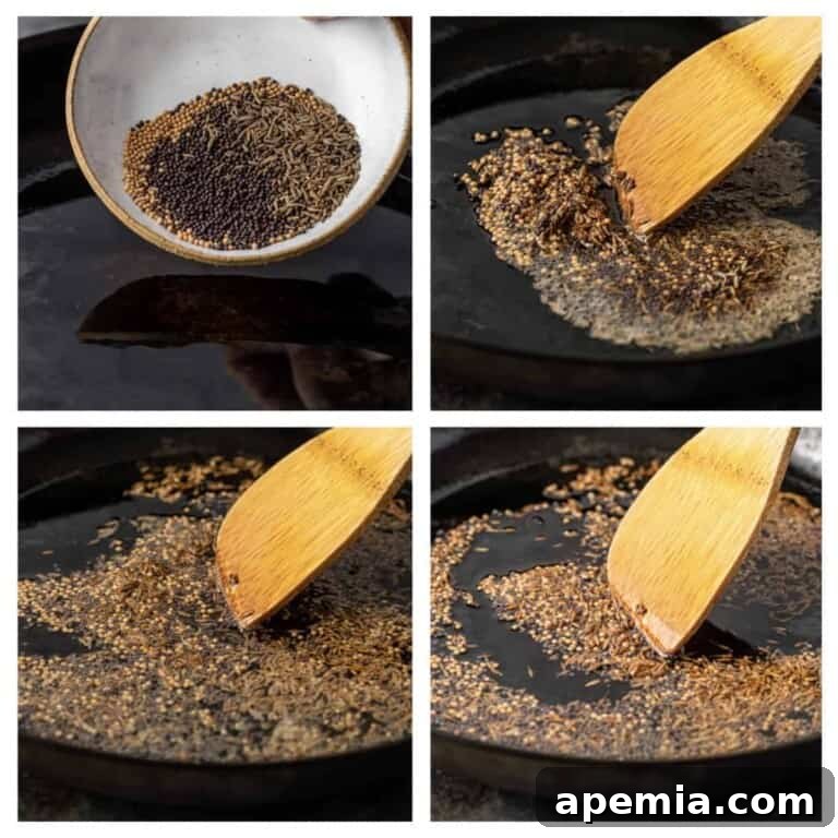 spices getting tempering in hot oil - tadka
