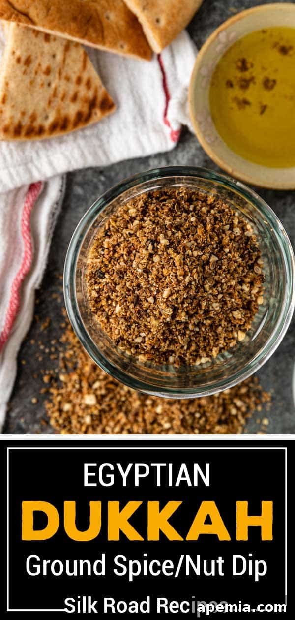 ground Egyptian dukkah with olive oil and pita bread