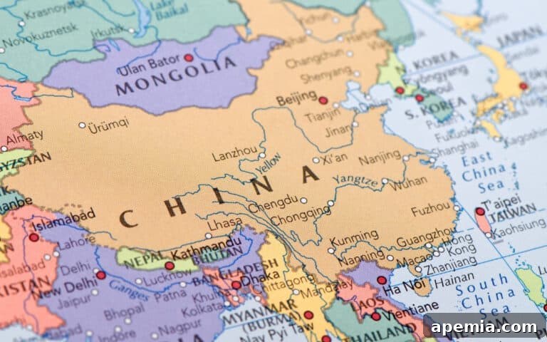detailed map of china and surrounding countries
