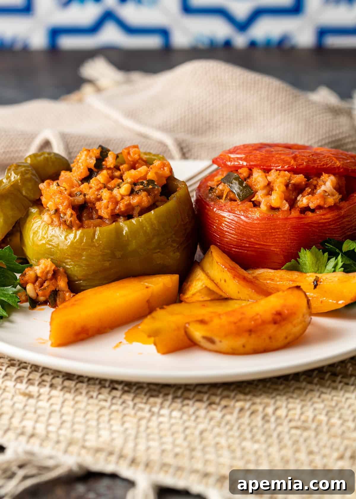 Plate of Greek Gemista (stuffed vegetables)
