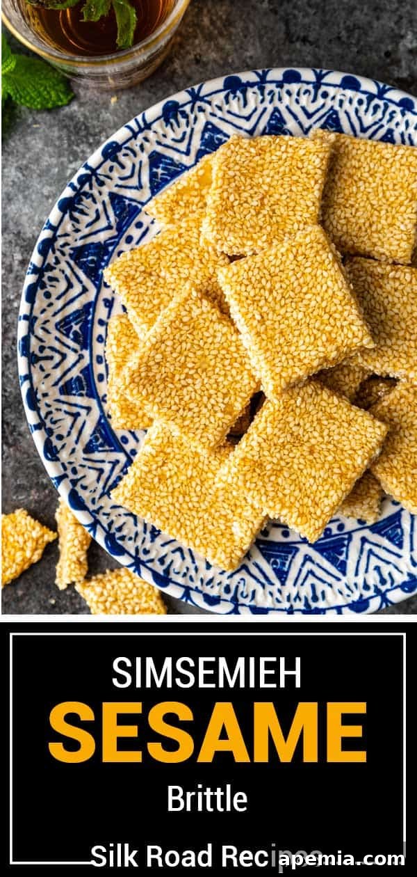 titled image shows bars of sesame seed candy on blue and white plate