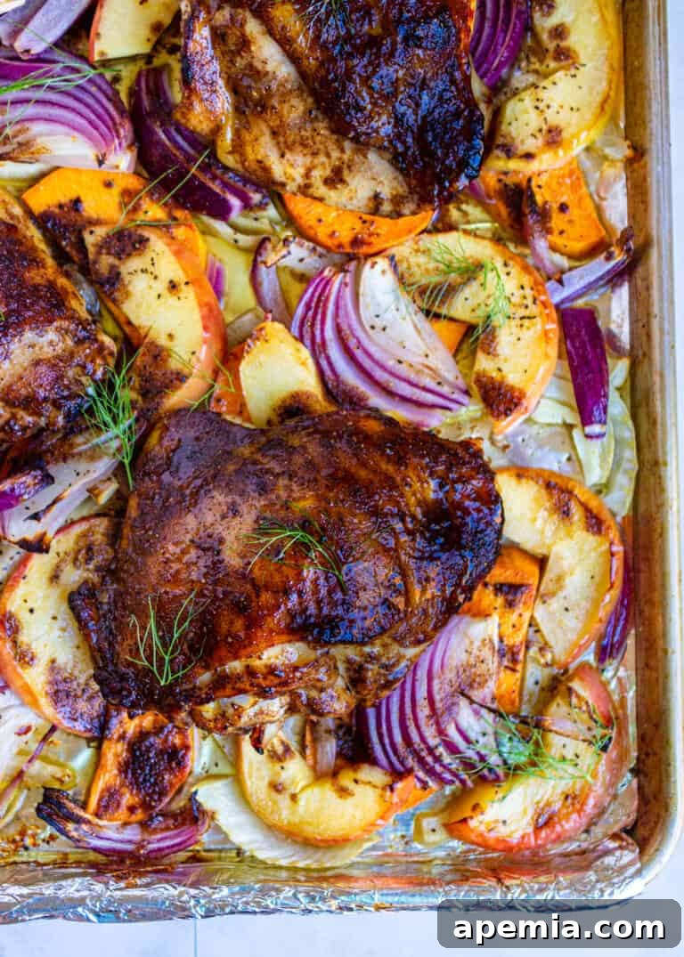 overhead: chinese five spice chicken with vegetables on baking sheet