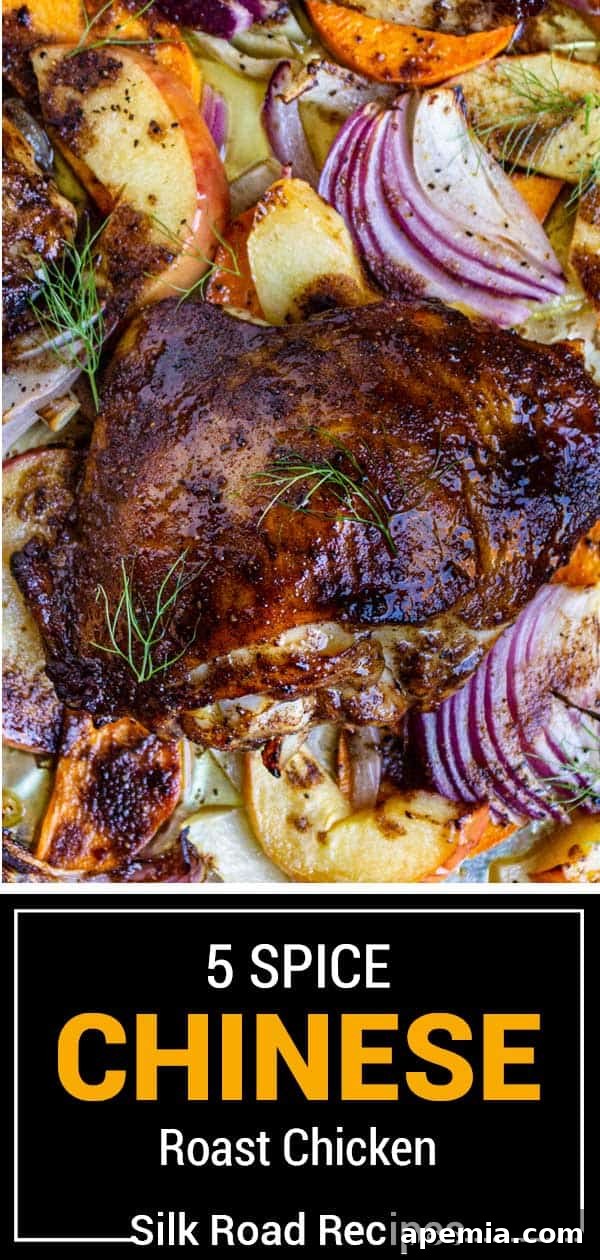 titled image of chinese 5 spice chicken with roasted vegetables