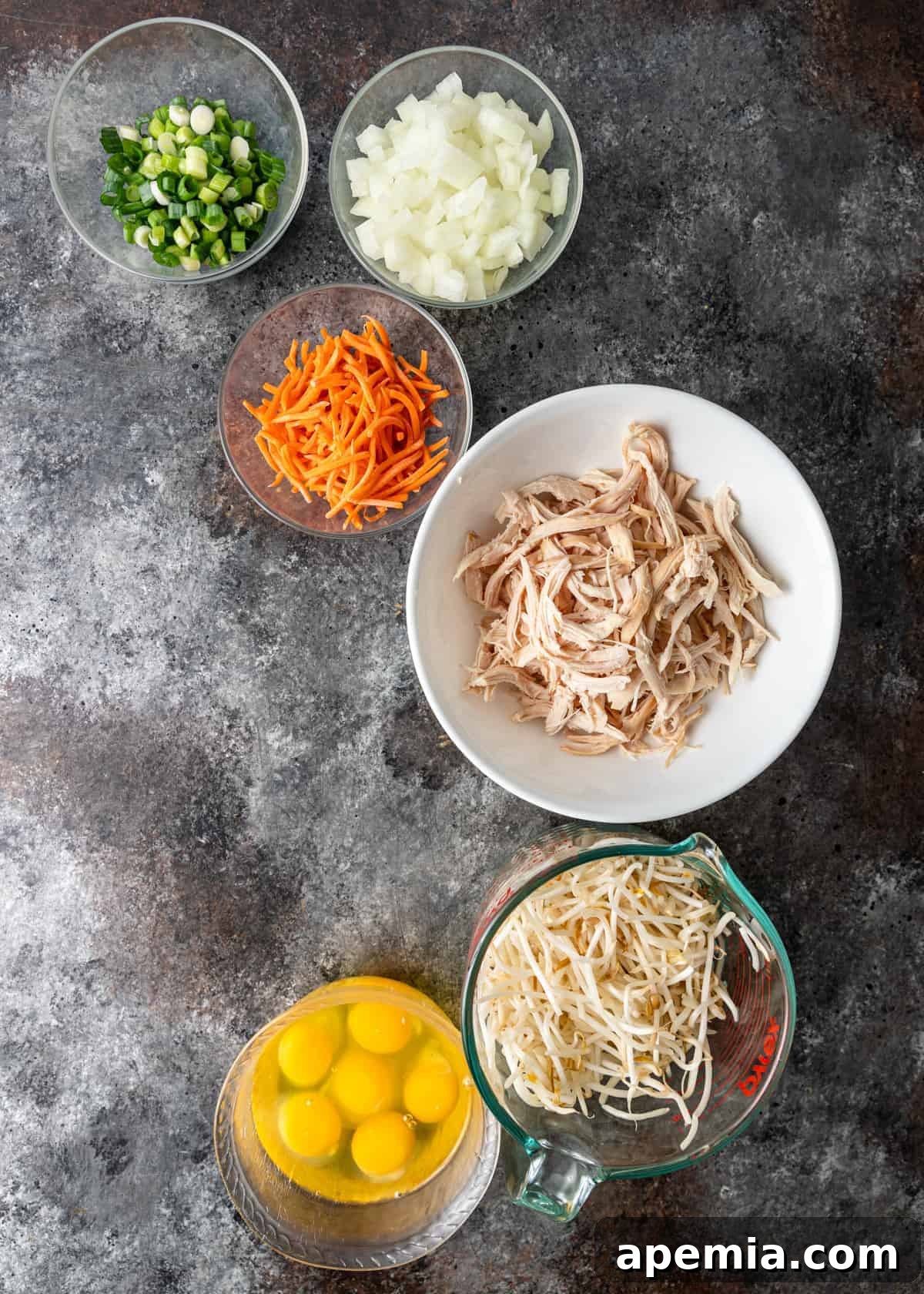 overhead: ingredients needed for my egg foo young recipe