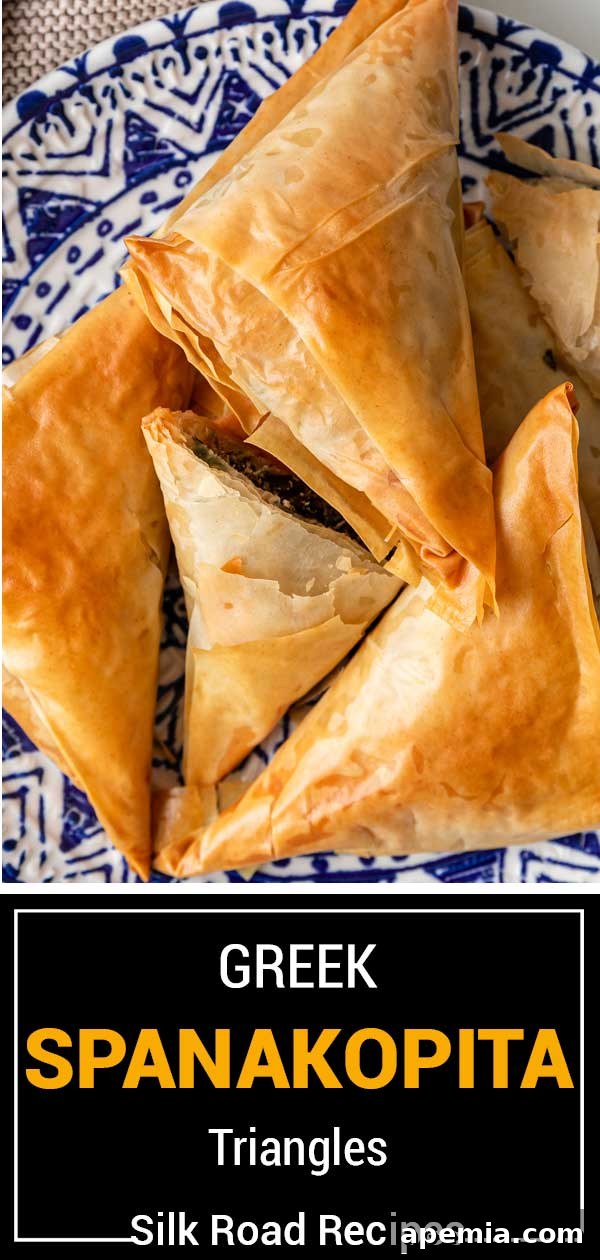 titled image (and shown): Greek spanakopita triangles