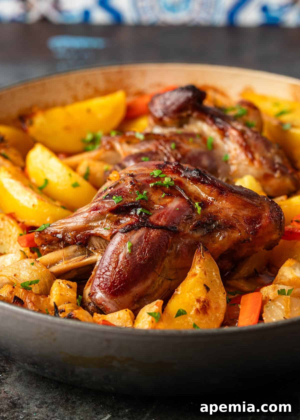 closeup side view: ready to eat croatian peka recipe in dutch oven