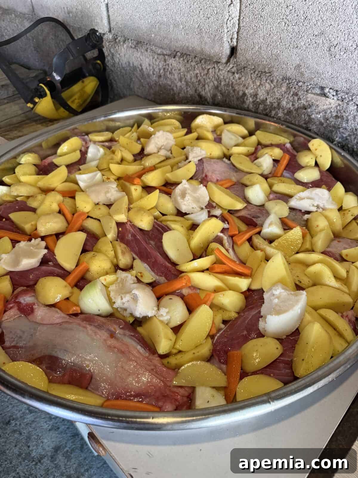 closeup process shot: ready to cook peka ingredients in pot
