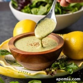 Close-up of the finished Lemon Tahini Dressing, ready to be served.