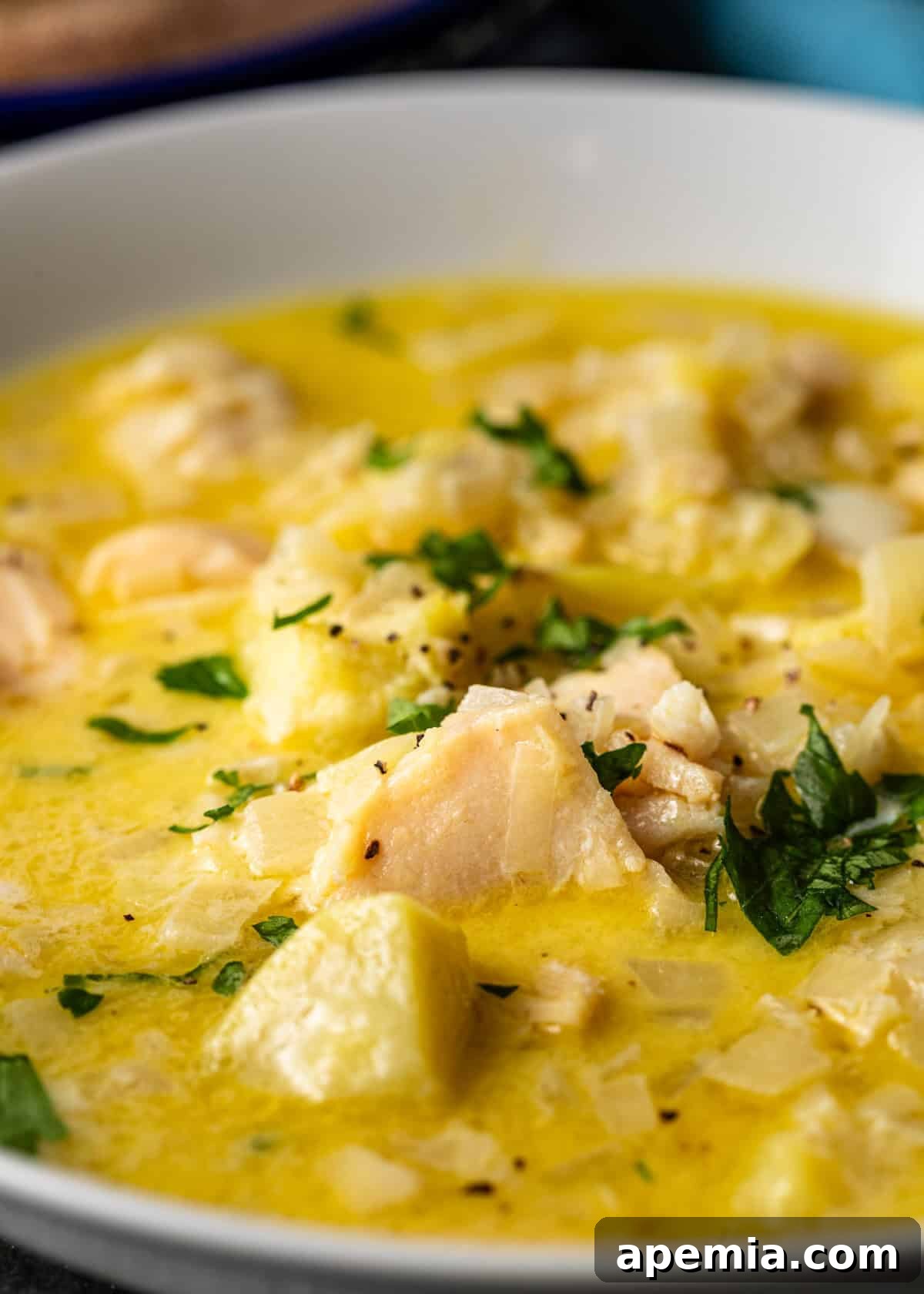 closeup side view: ready to serve Croatian cod stew