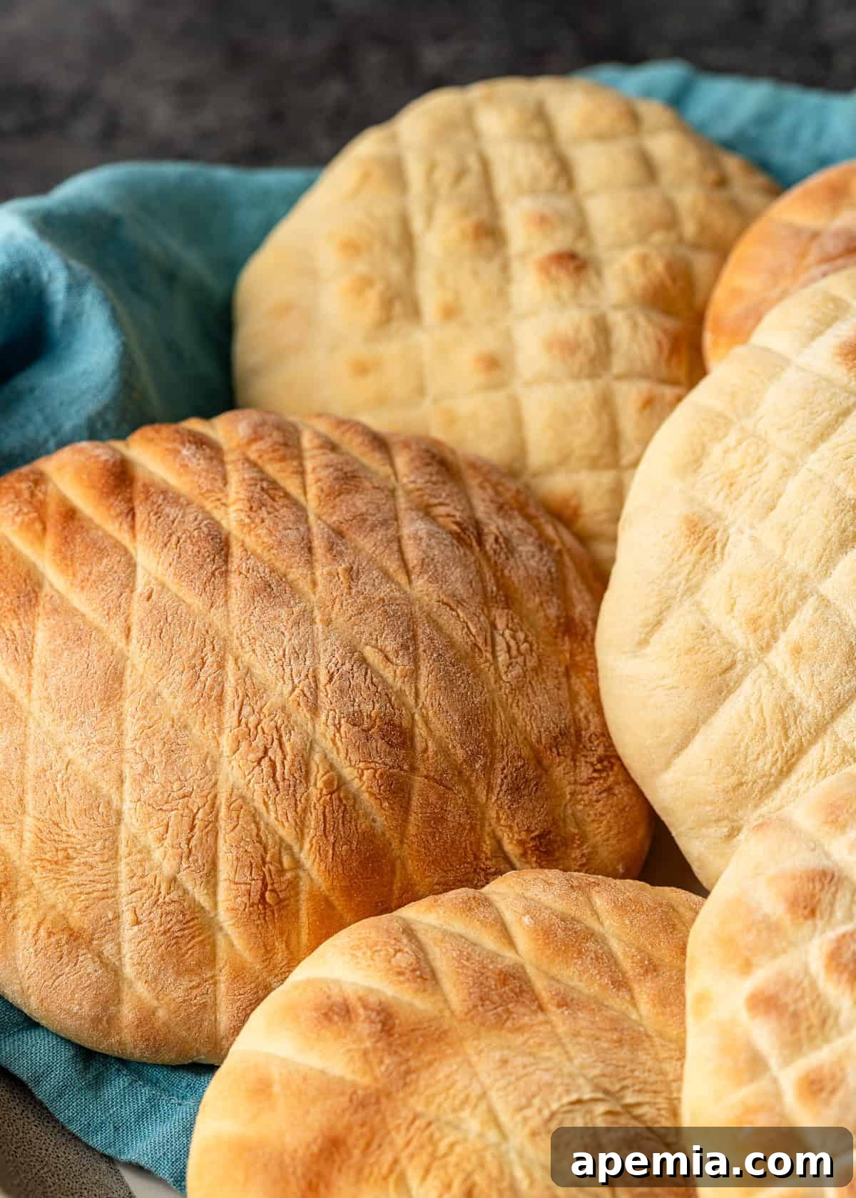 Classic Balkan Flatbread Lepinja 23 closeup view: stack of lepinja