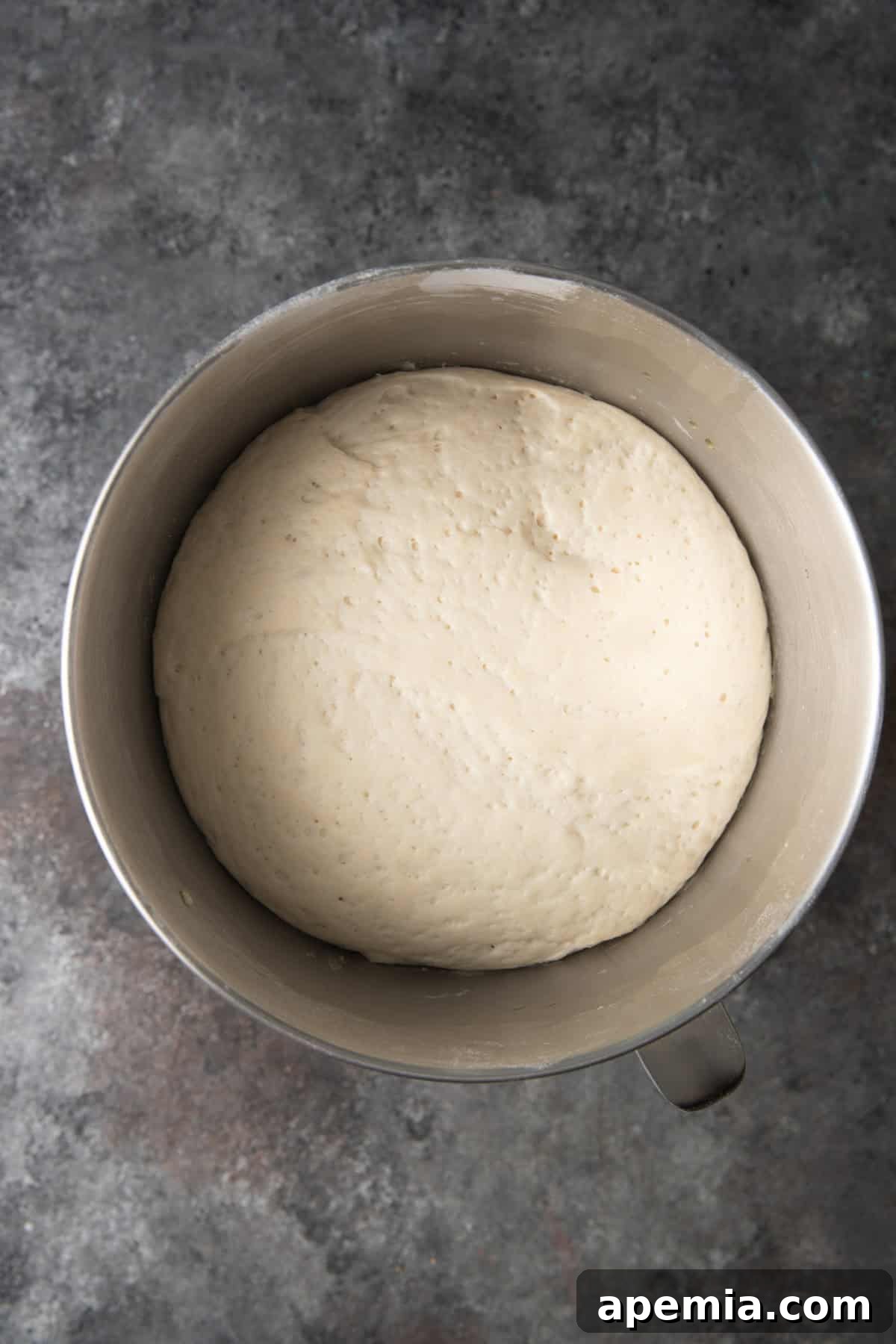 Classic Balkan Flatbread Lepinja 7 overhead process shot: lepinja rising in mixing bowl