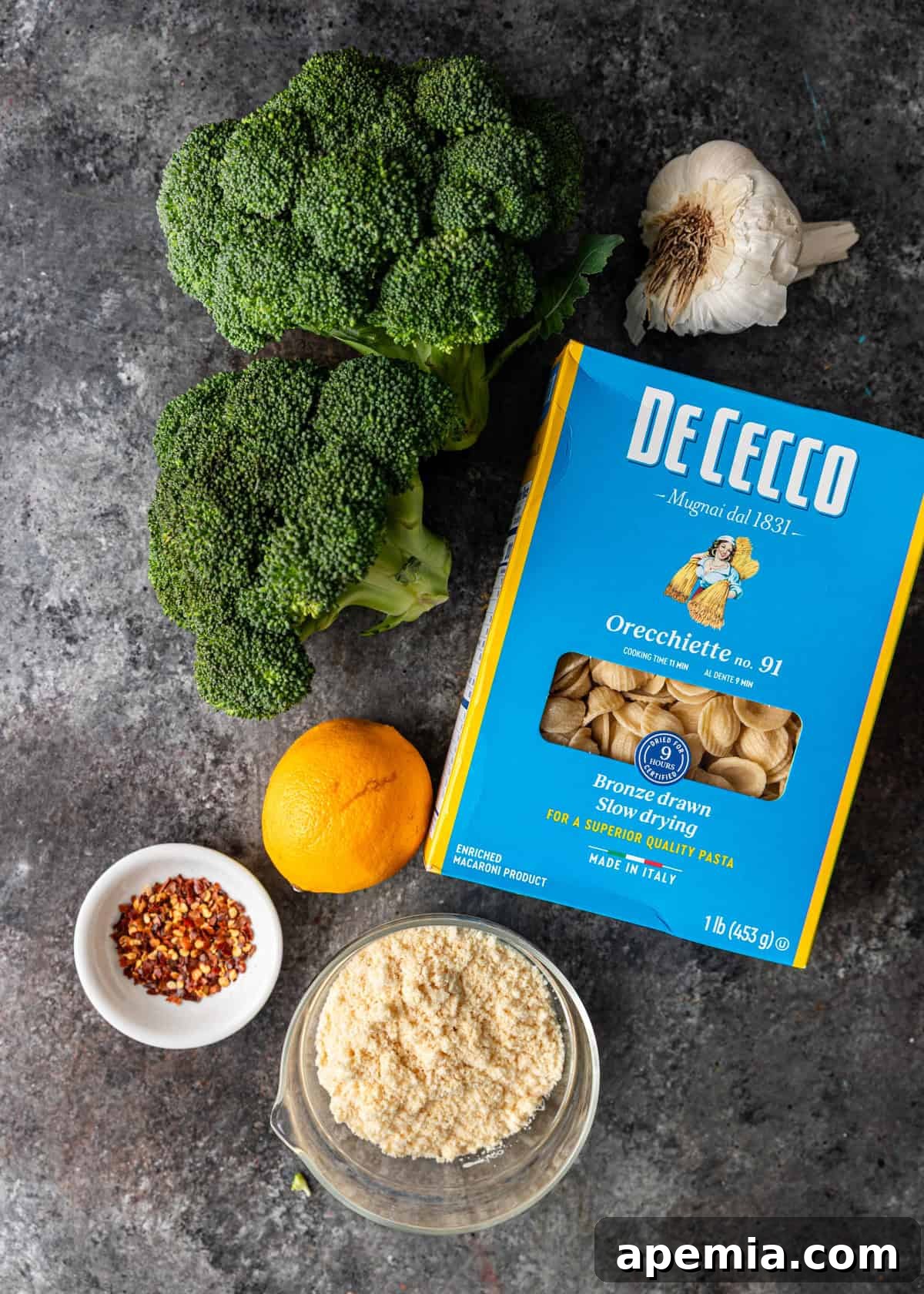 overhead: ingredients to make the broccoli pasta recipe
