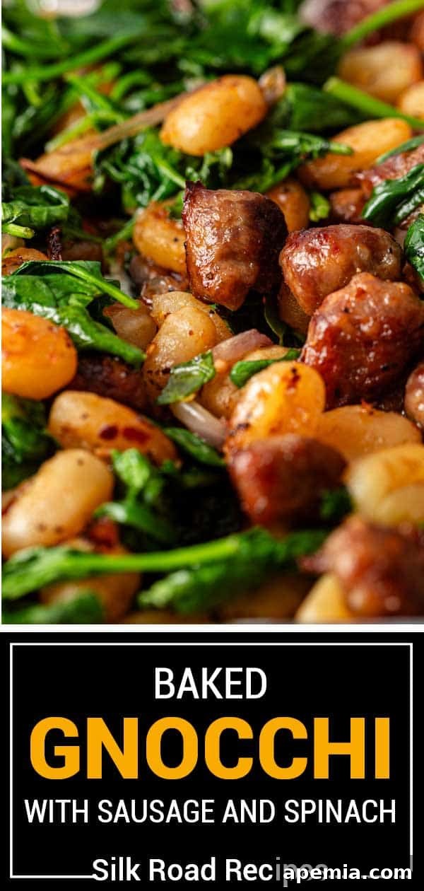 titled image (and shown) baked gnocchi with sausage and spinach