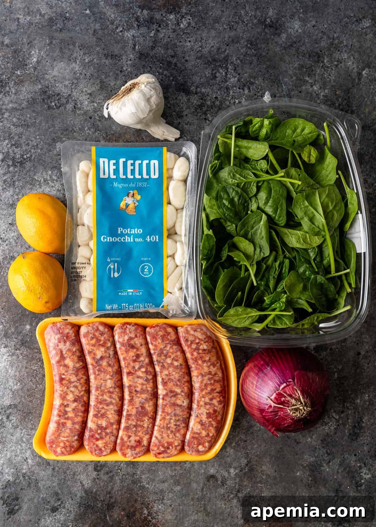 overhead: ingredients to make this baked gnocchi recipe