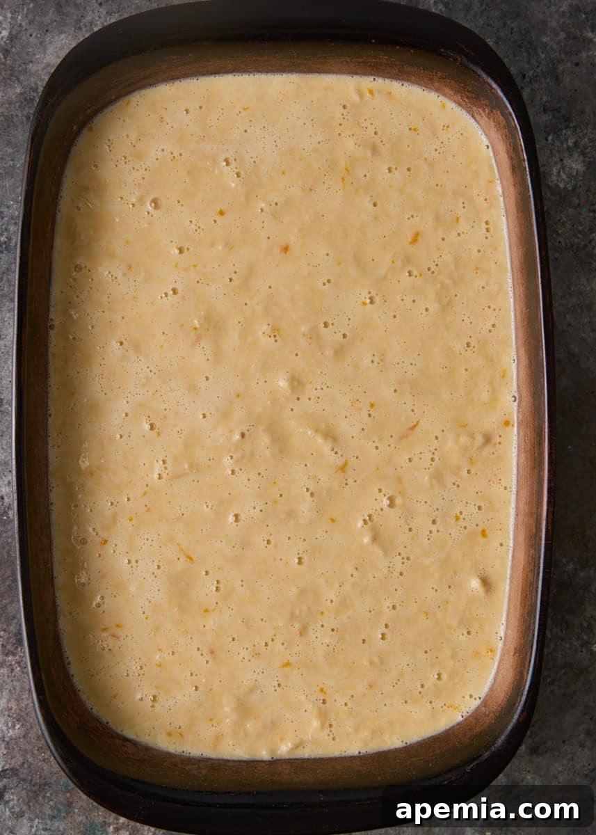 overhead process shot: ready to back batter in baking dish