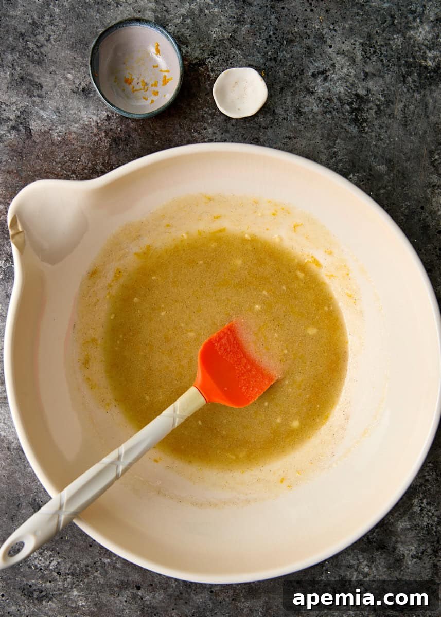overhead process shot: mixed ingredients in mixing bowl to make this shortbread cookies recipe