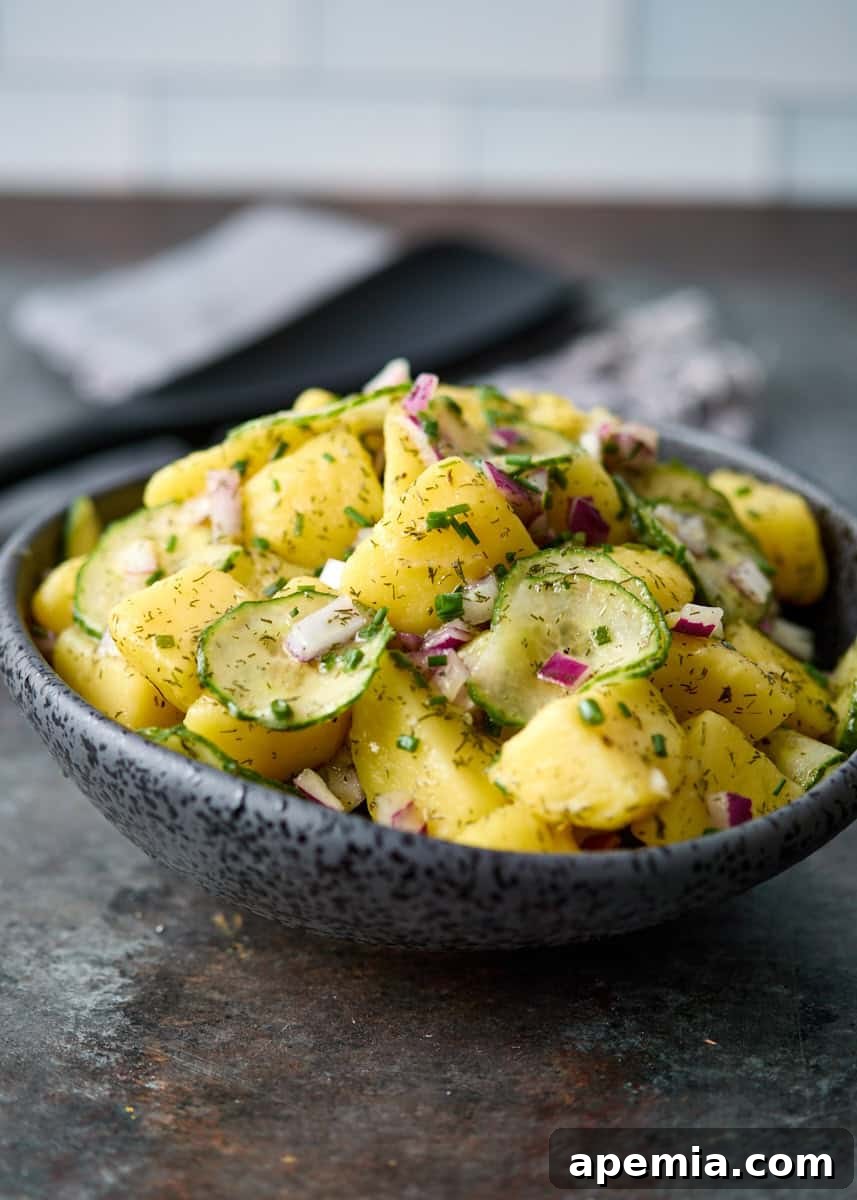side view: bowl of German potato salad